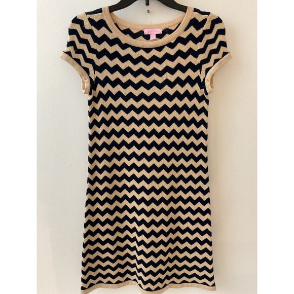 Lilly Pulitzer Womens Small Santana Dress True Navy Chevron Dazzle Strip Knit Mi - Picture 1 of 1